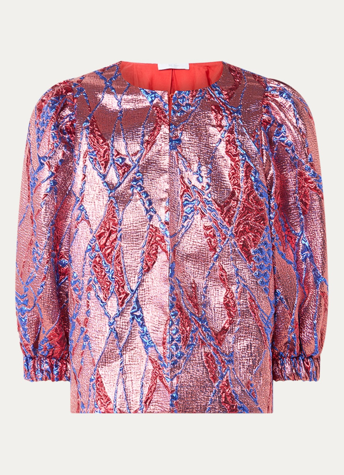 by-bar Mauri blouse met jacquard dessin en lurex - voorkant 3 koraalroze