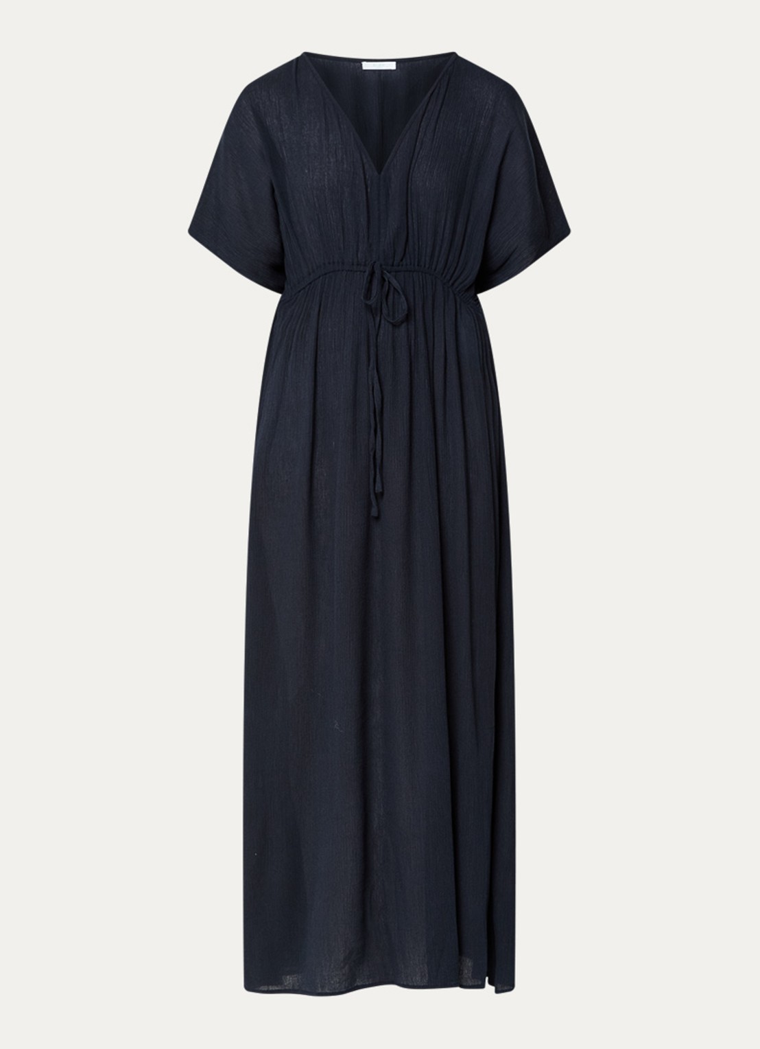 by-bar Maxi jurk met strikceintuur en V-hals - voorkant 3 donkerblauw