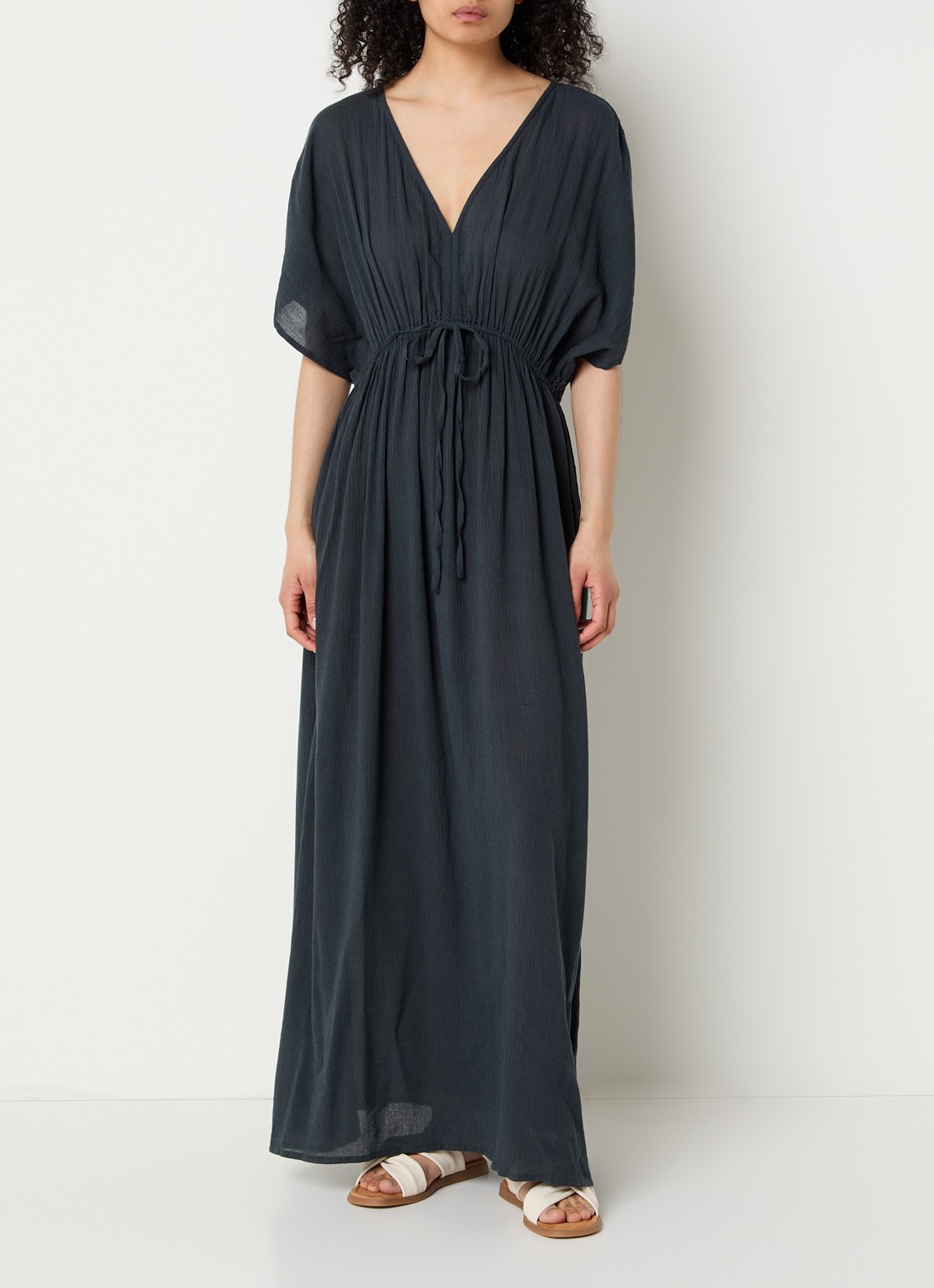 by-bar Maxi tuniekjurk met V-hals - detail middengrijs