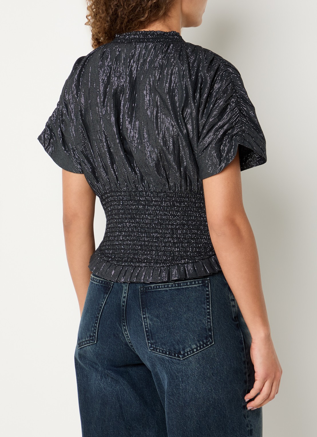 by-bar Melia top met lurex en ronde hals - achterkant zwart