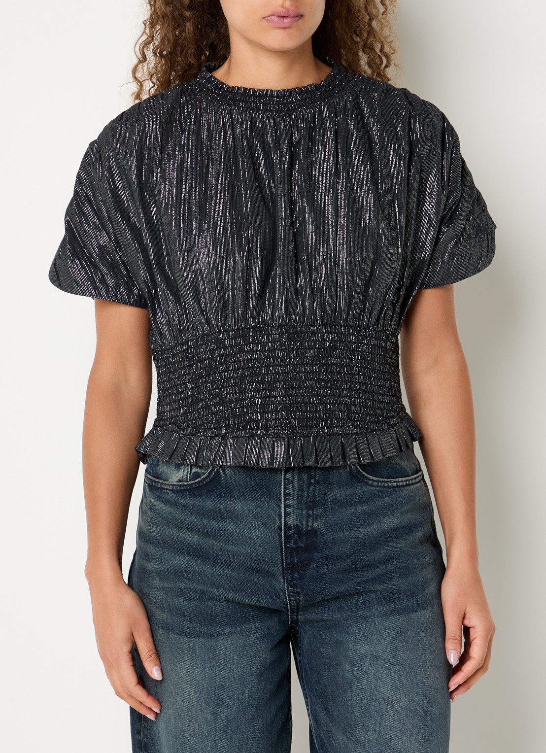 by-bar Melia top met lurex en ronde hals - detail 4 zwart