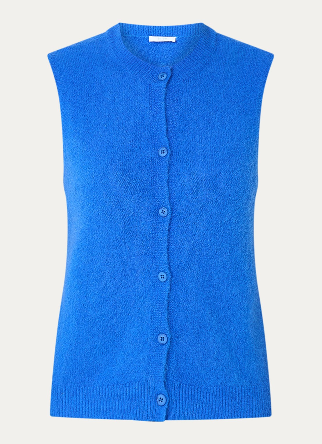 by-bar Meya mouwloze top in alpaca wolblend - voorkant blauw