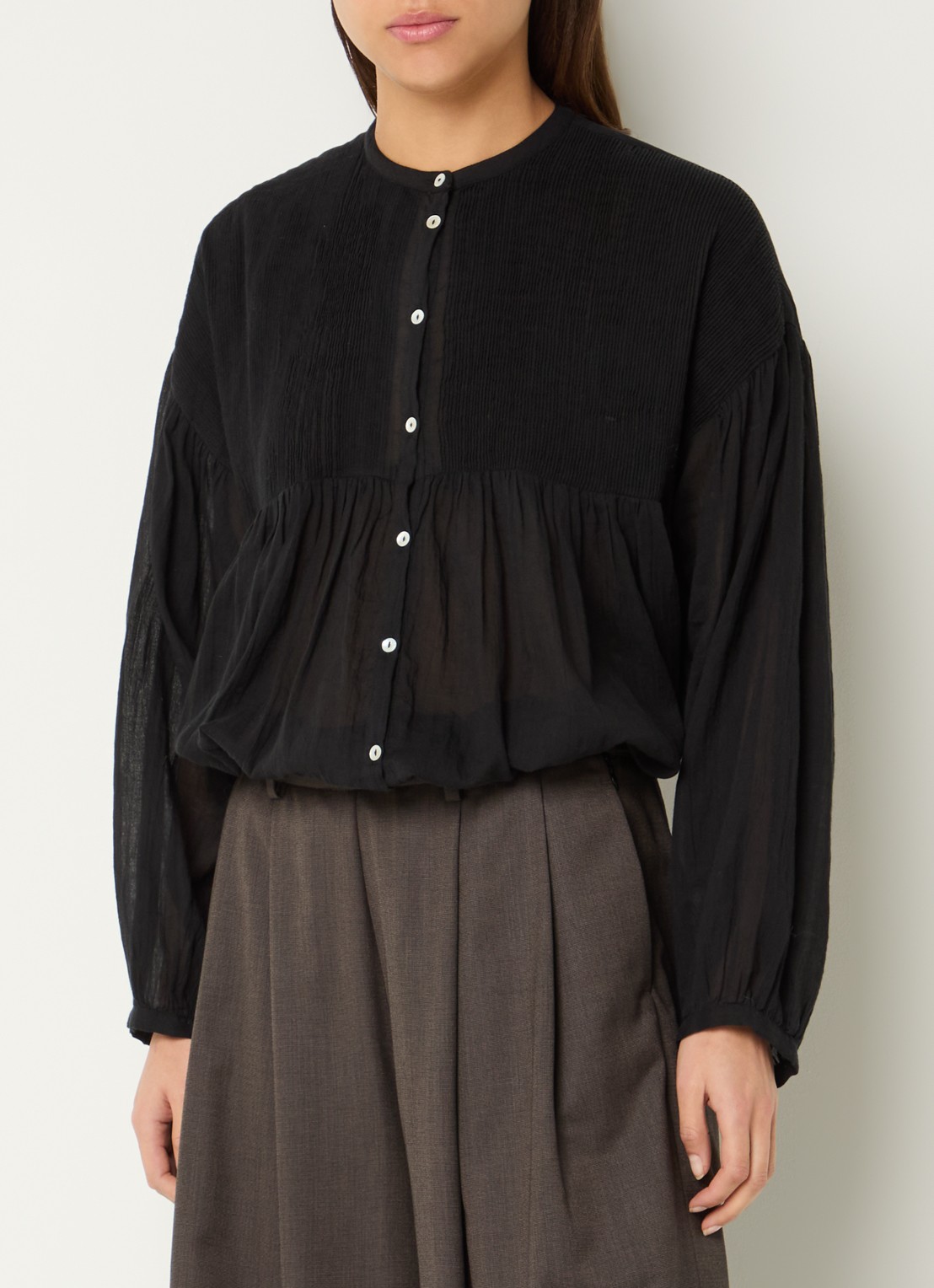 by-bar Mine semi-transparante blouse met ballonmouw - detail 3 zwart