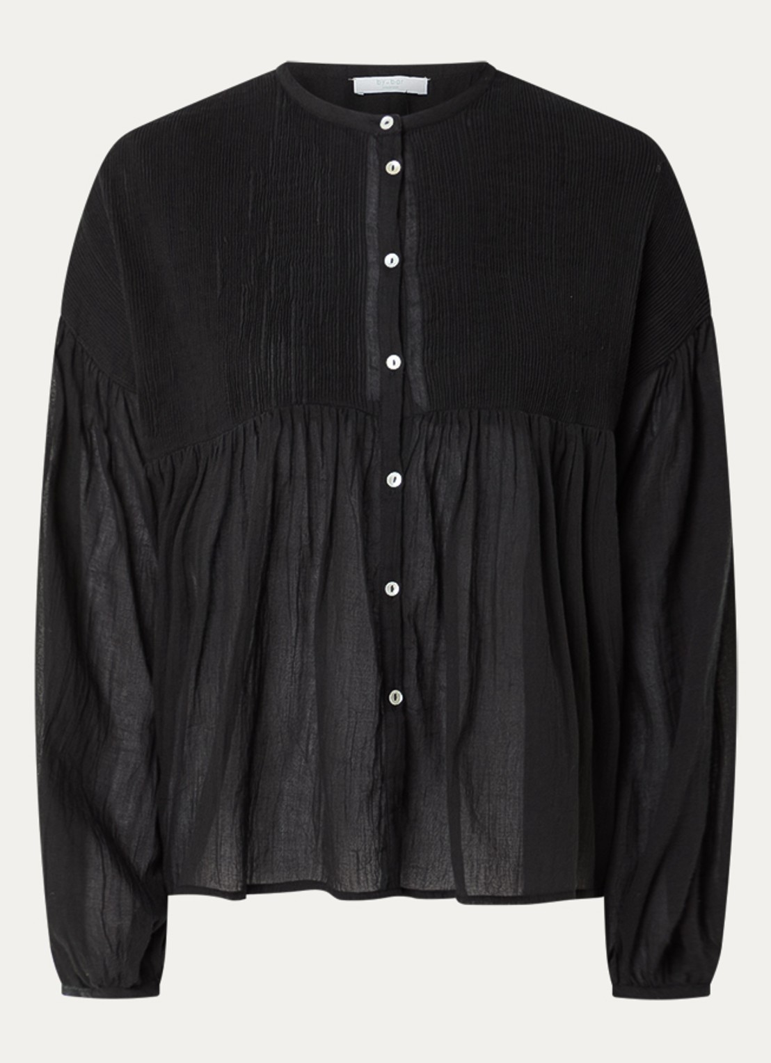 by-bar Mine semi-transparante blouse met ballonmouw - voorkant zwart