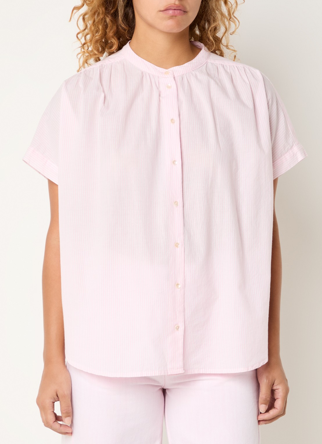 by-bar Minte blouse met streepprint - detail 4 lichtroze