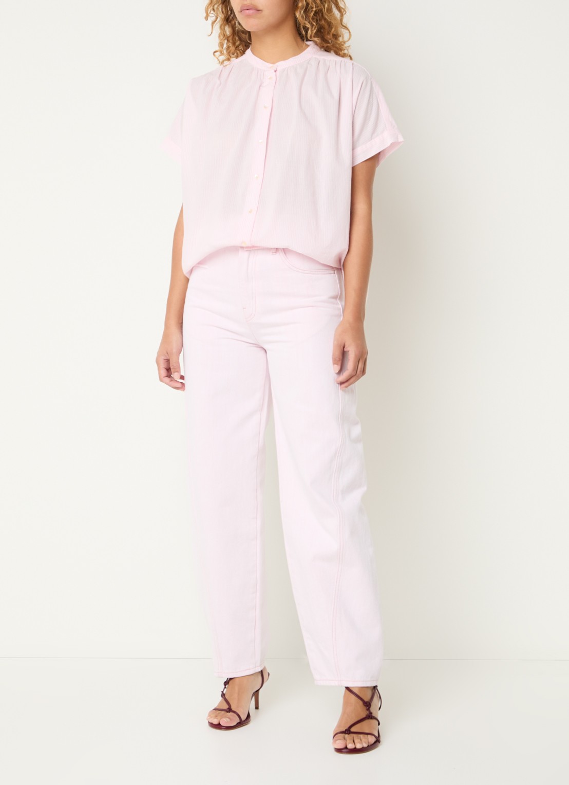 by-bar Minte blouse met streepprint - voorkant 2 lichtroze