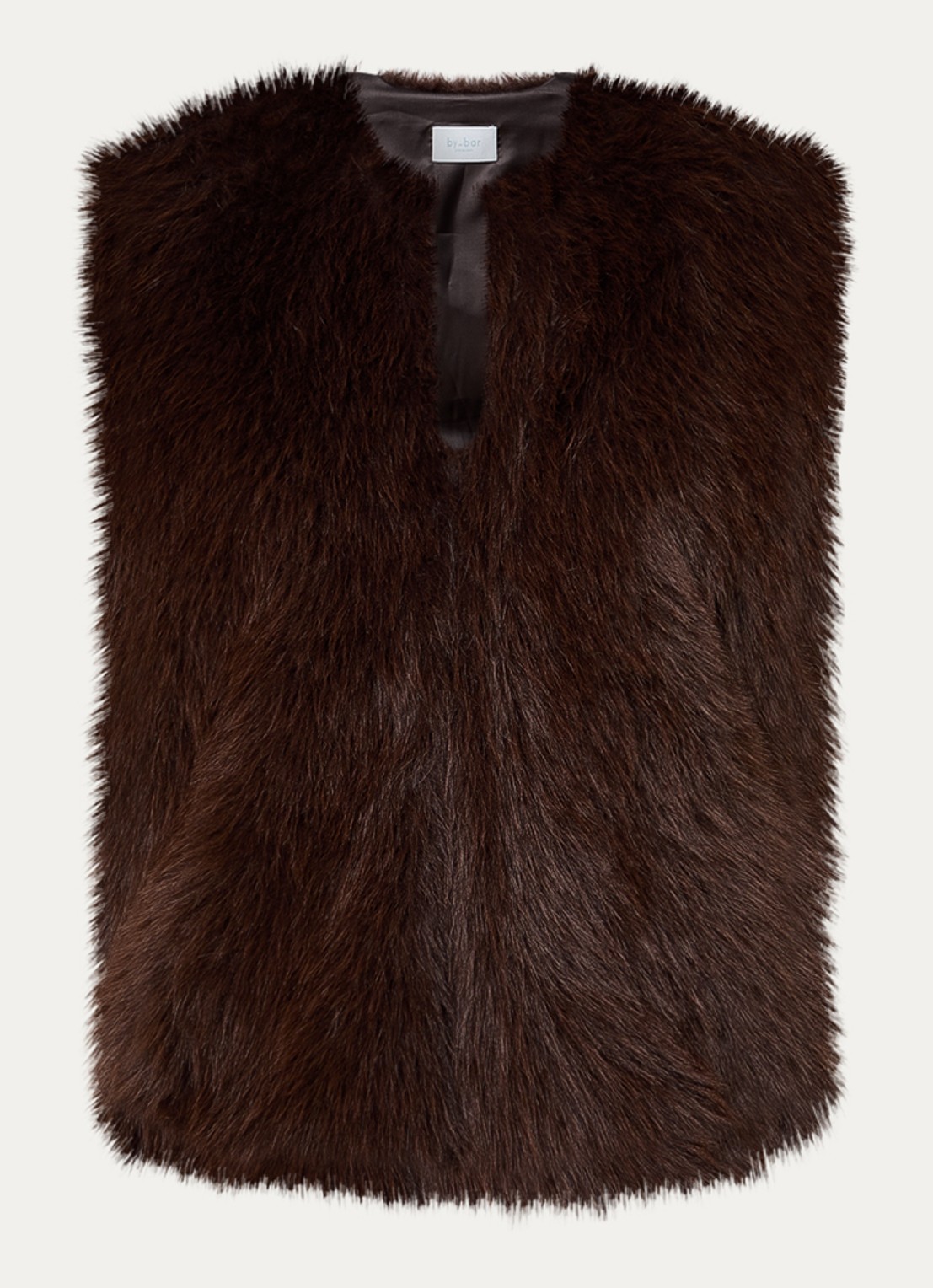 by-bar Mona gilet van imitatiebont met ronde hals - voorkant 3 donkerbruin