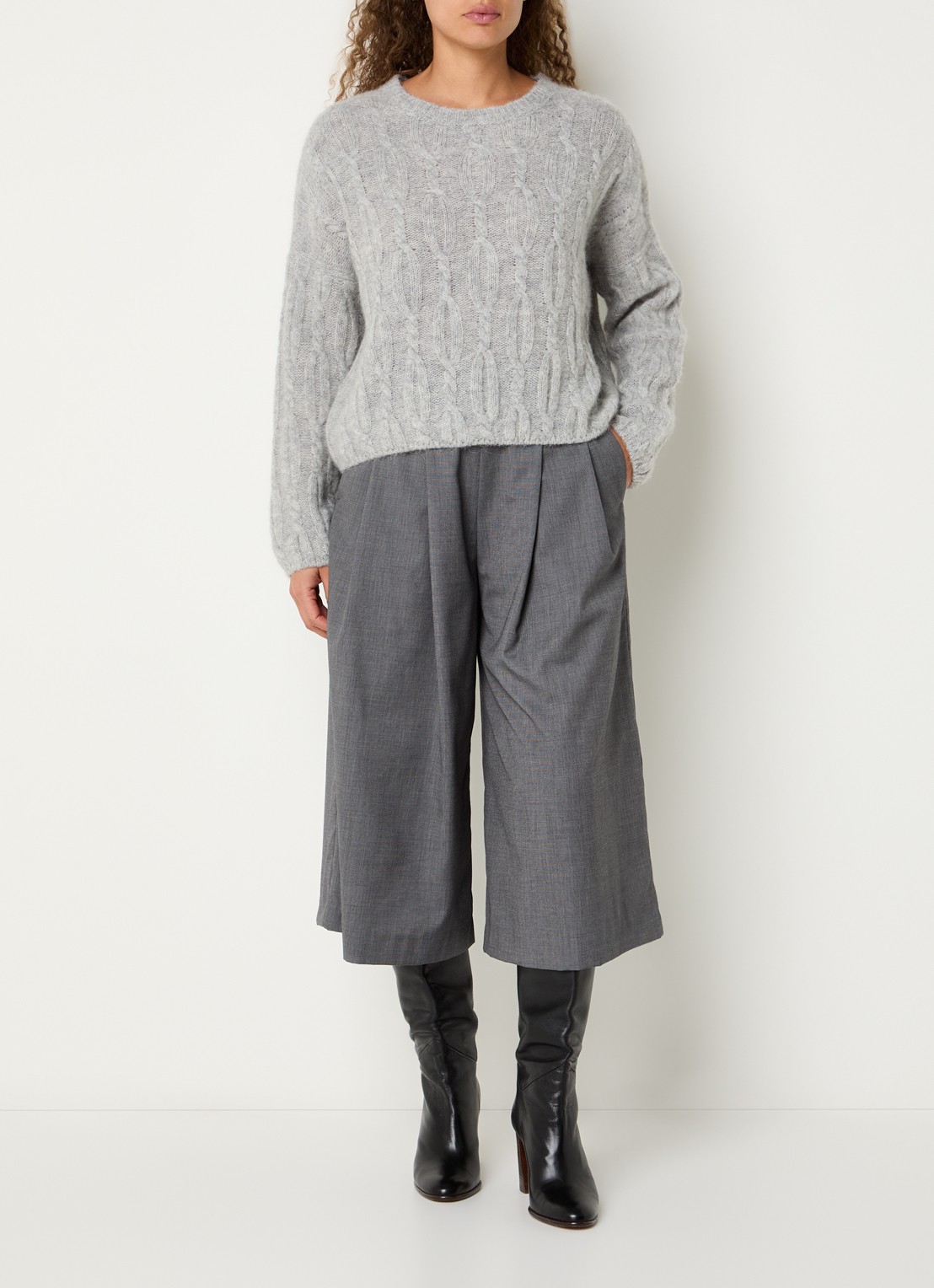 by-bar Mowi high waist wide fit broek met steekzakken - voorkant 2 donkergrijs
