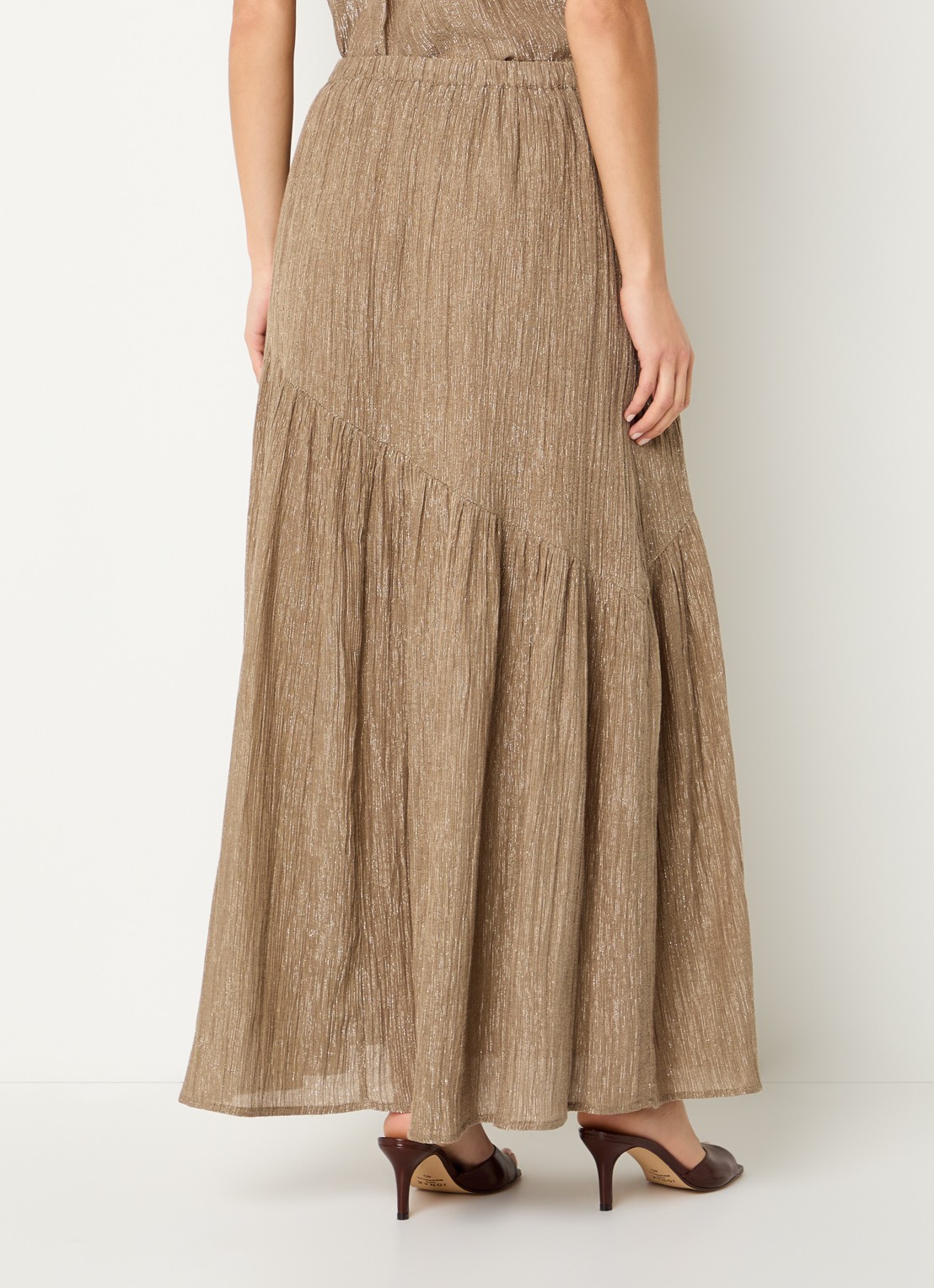 by-bar Myra midi rok met lurex - achterkant 4 lichtbruin