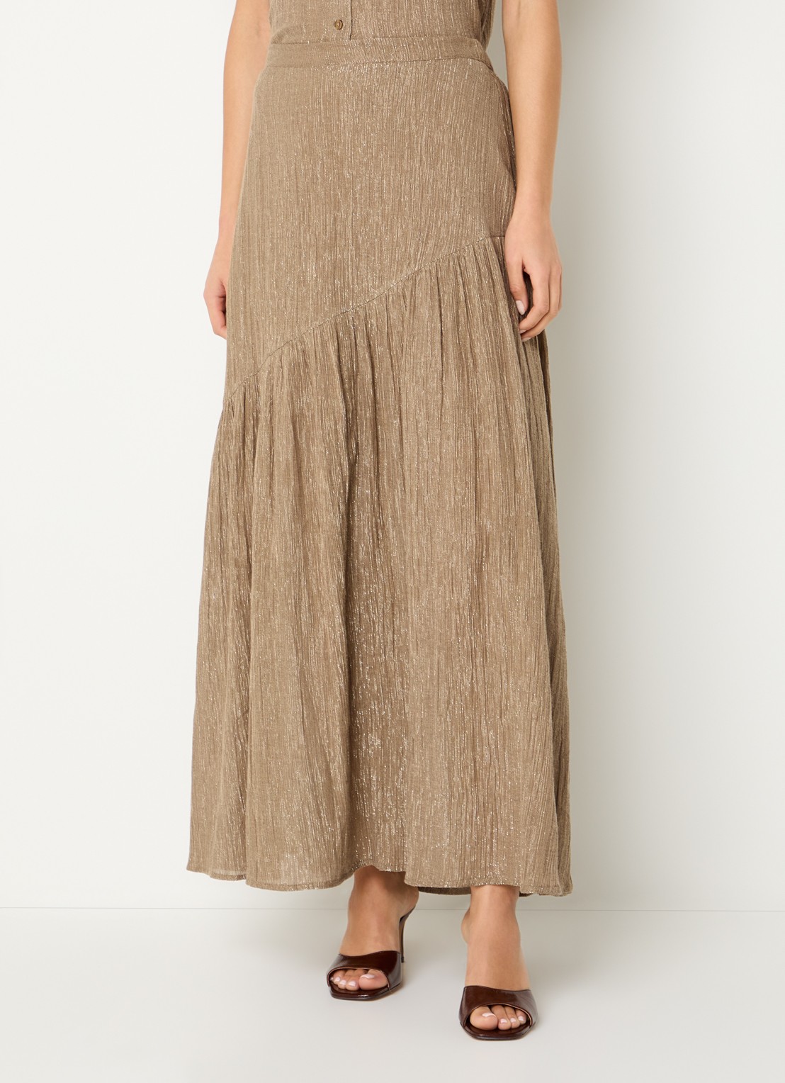 by-bar Myra midi rok met lurex - detail 3 lichtbruin