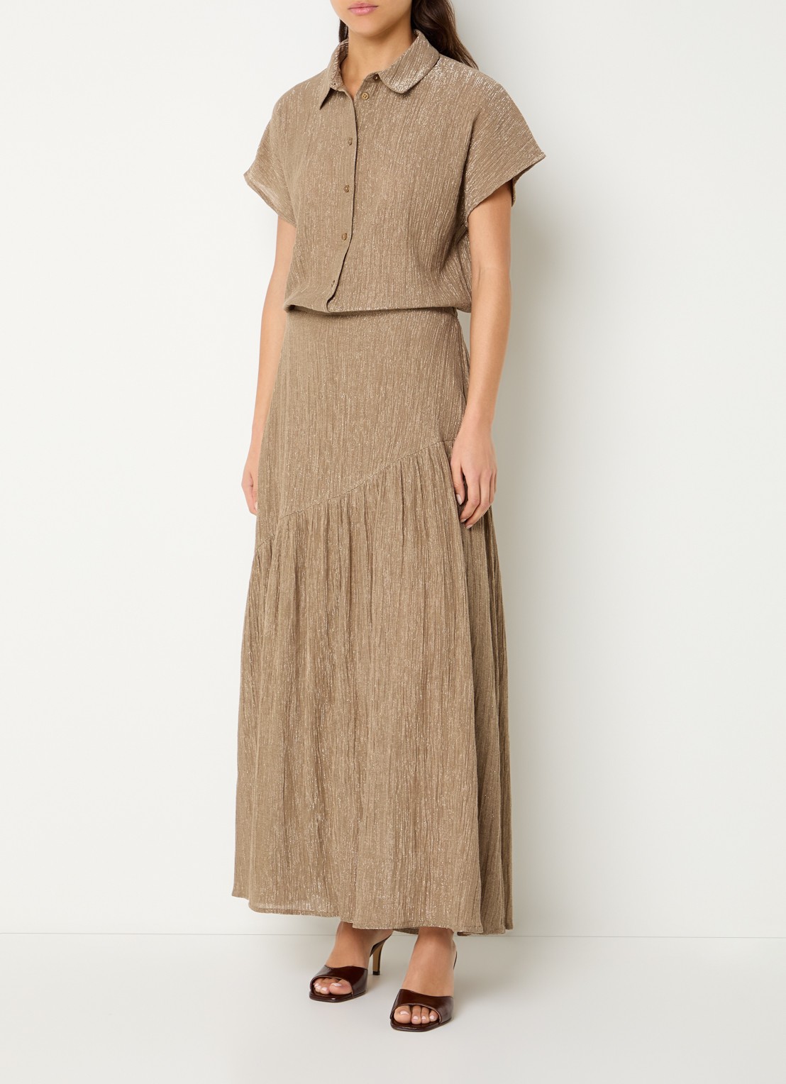 by-bar Myra midi rok met lurex - voorkant 2 lichtbruin