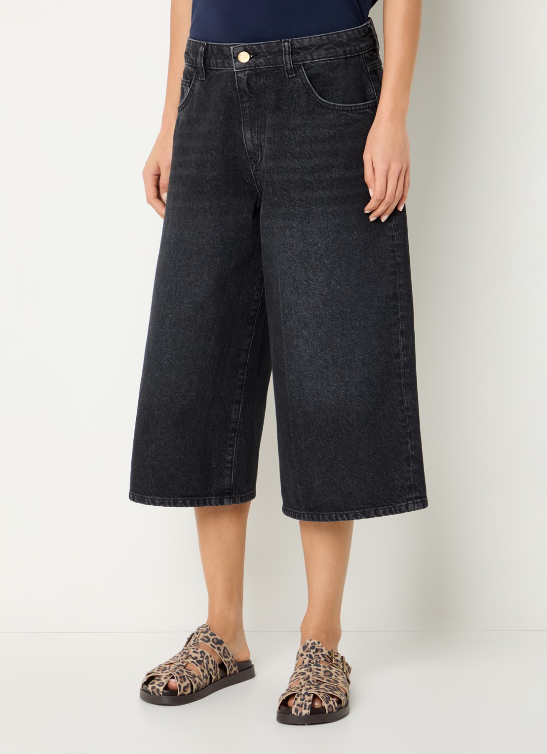 by-bar Noho mid waist wide fit culotte van denim - detail zwart