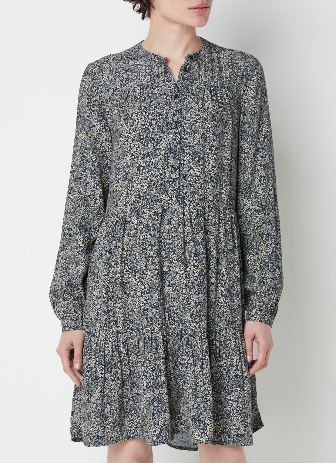 by-bar Nono gelaagde mini blousejurk met print - detail 2 donkerblauw