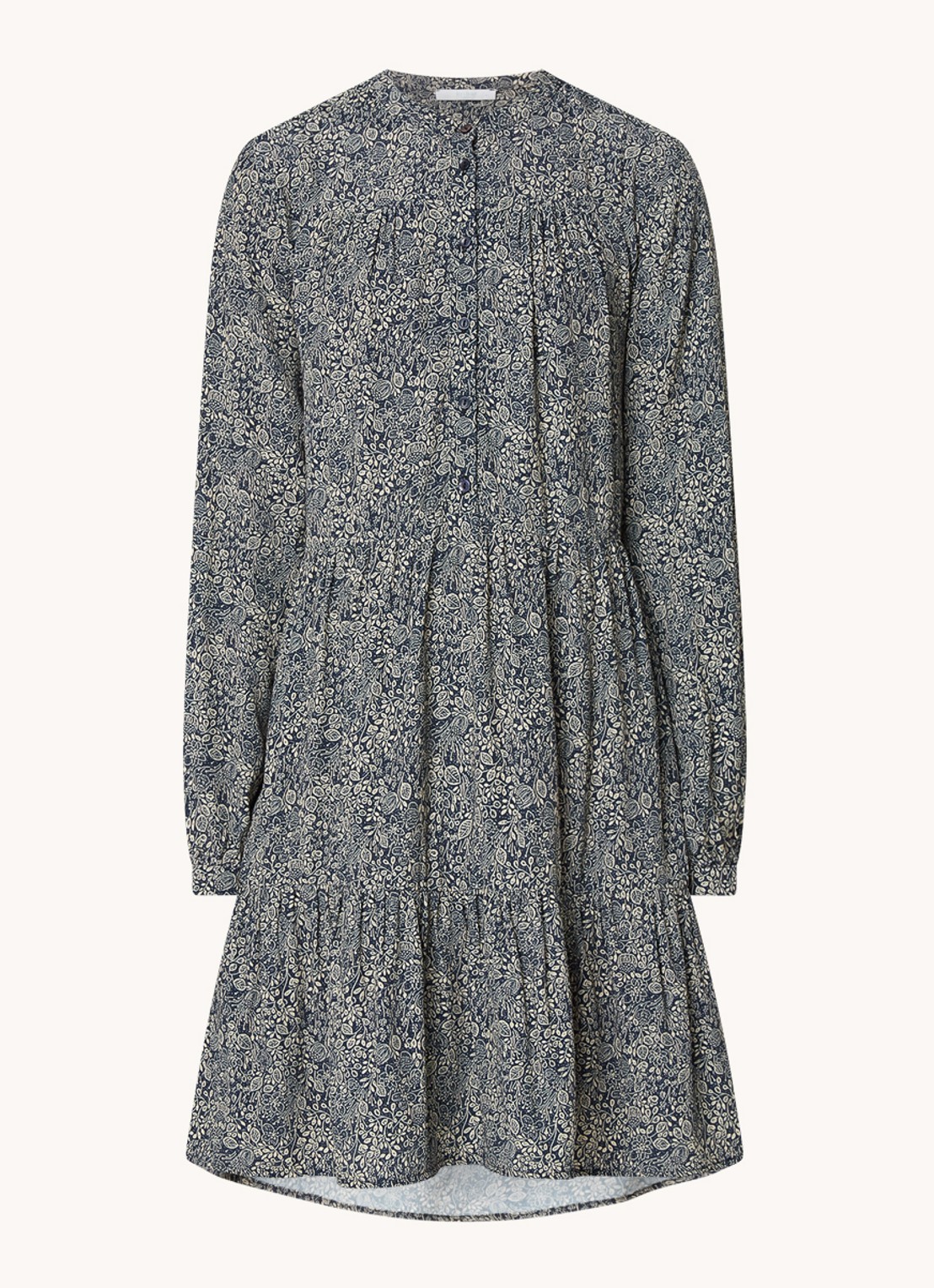 by-bar Nono gelaagde mini blousejurk met print - voorkant 3 donkerblauw