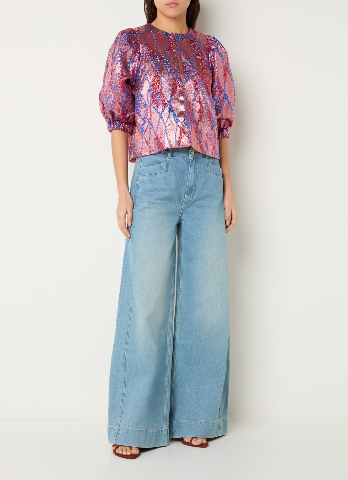 by-bar Nono high waist wide leg jeans met lichte wassing - voorkant 4 indigo