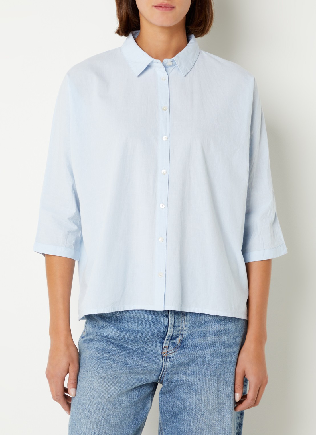 by-bar Norel blouse van chambray - detail 3 lichtblauw