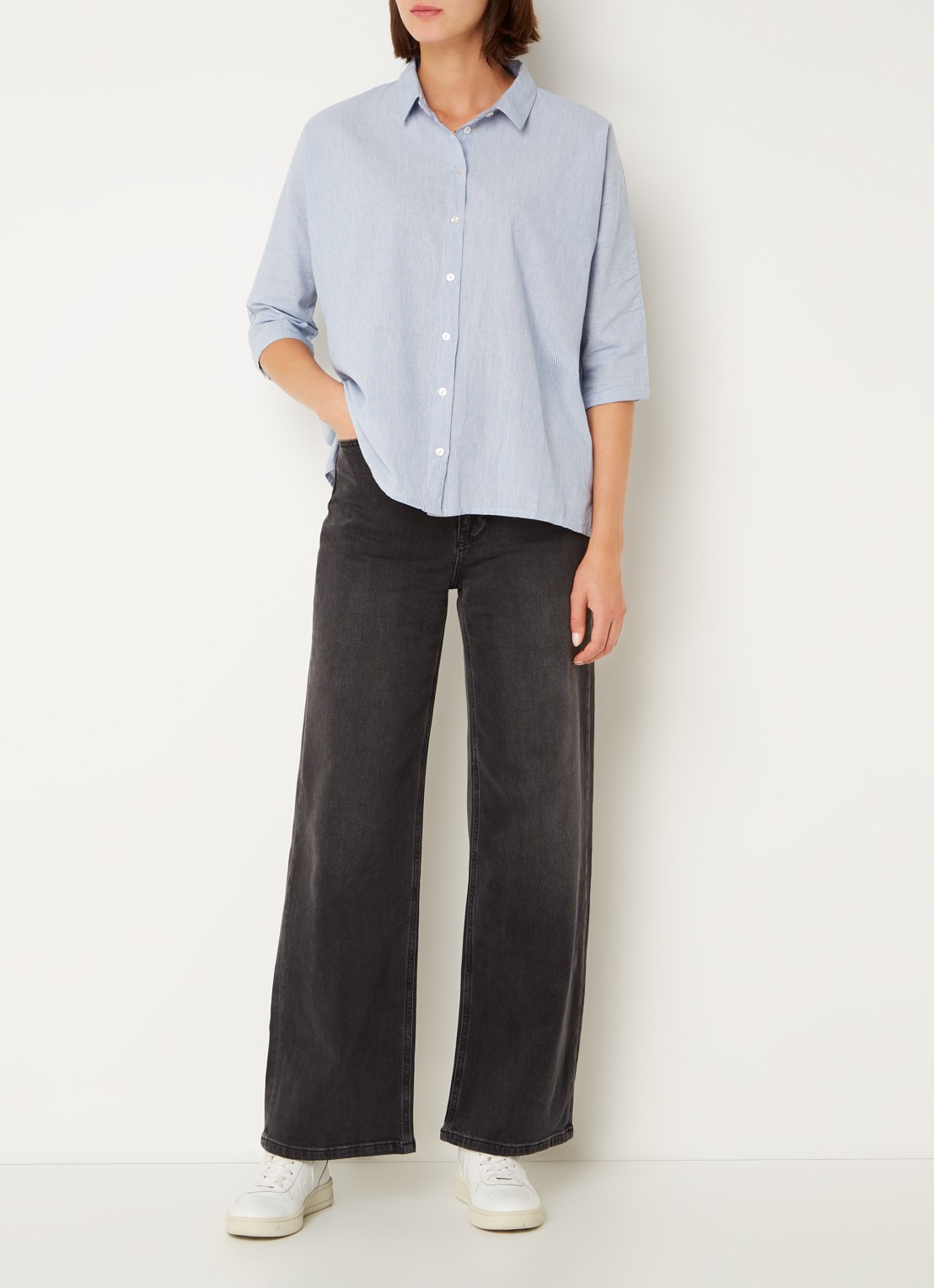 by-bar Norel oversized blouse met streepprint - voorkant 4 lichtblauw