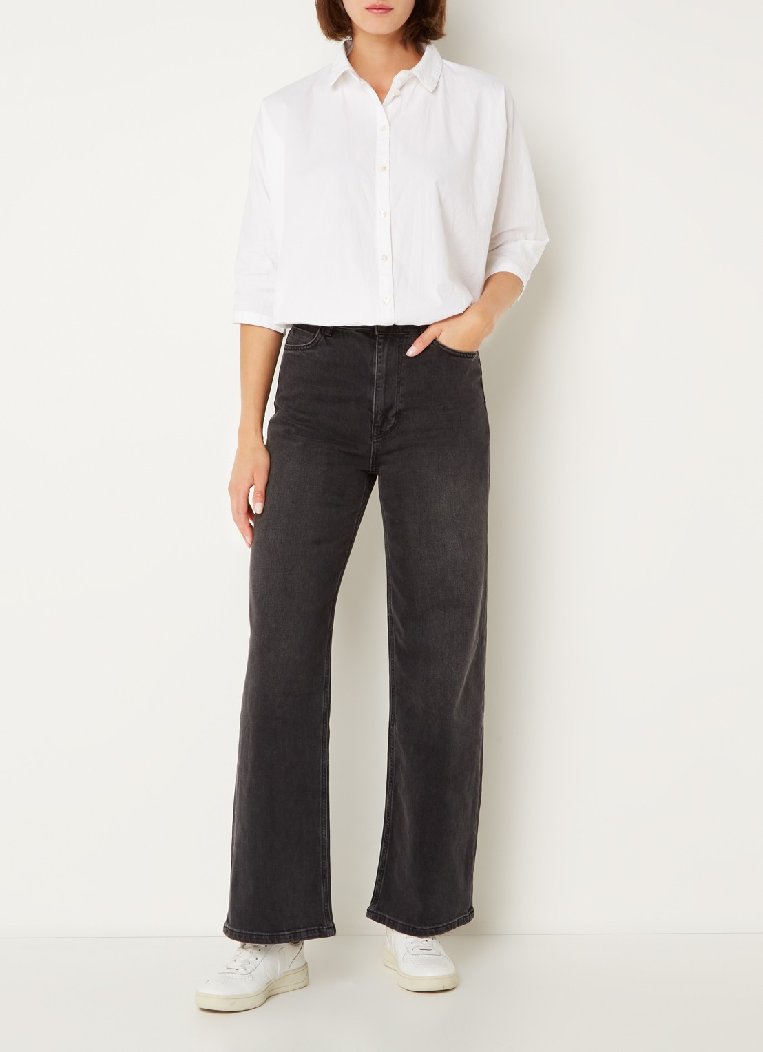 by-bar Norel Poplin blouse met halflange mouw - voorkant 2 wit