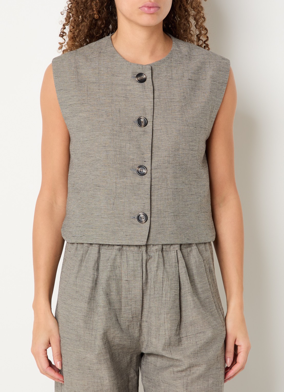 by-bar Nori gilet in linnenblend - detail 2 grijs