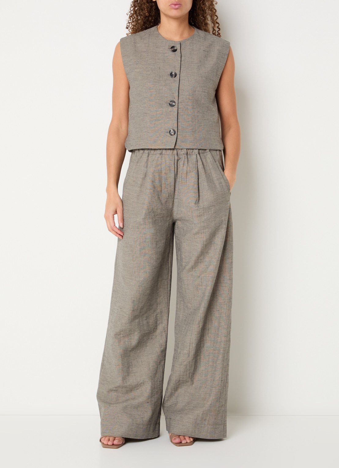 by-bar Nori gilet in linnenblend - voorkant 4 grijs