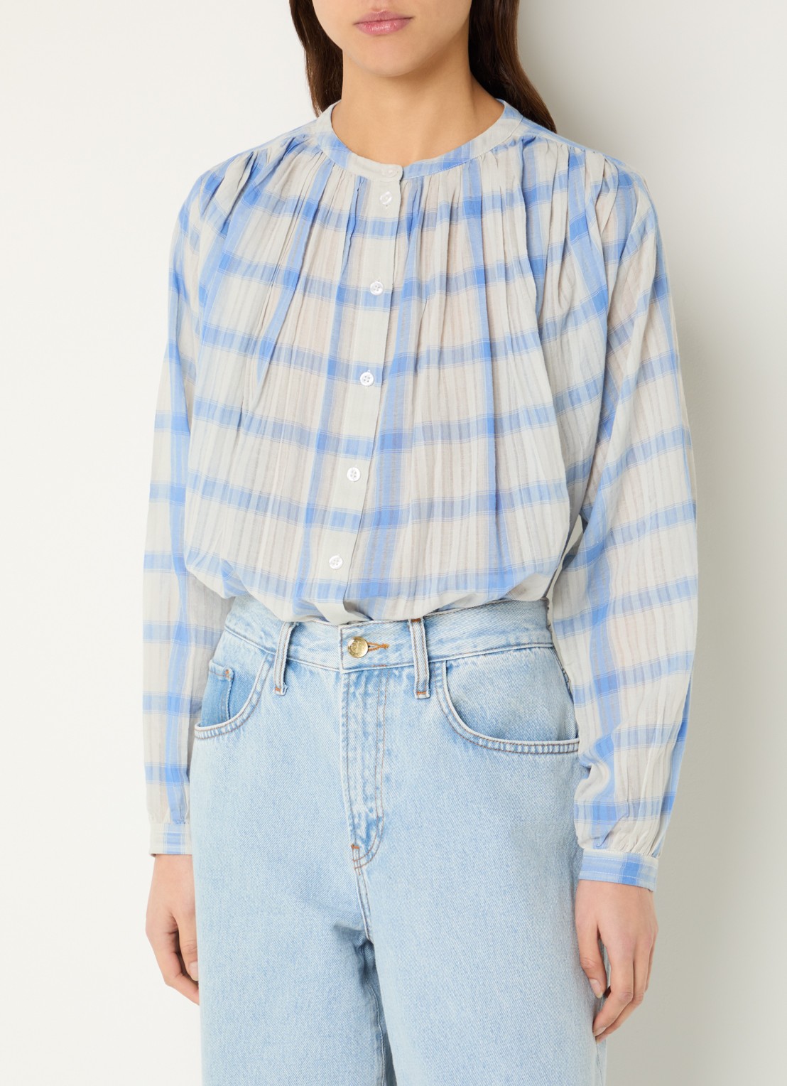 by-bar Nyka blouse met ruitdessin - detail 4 donkerblauw