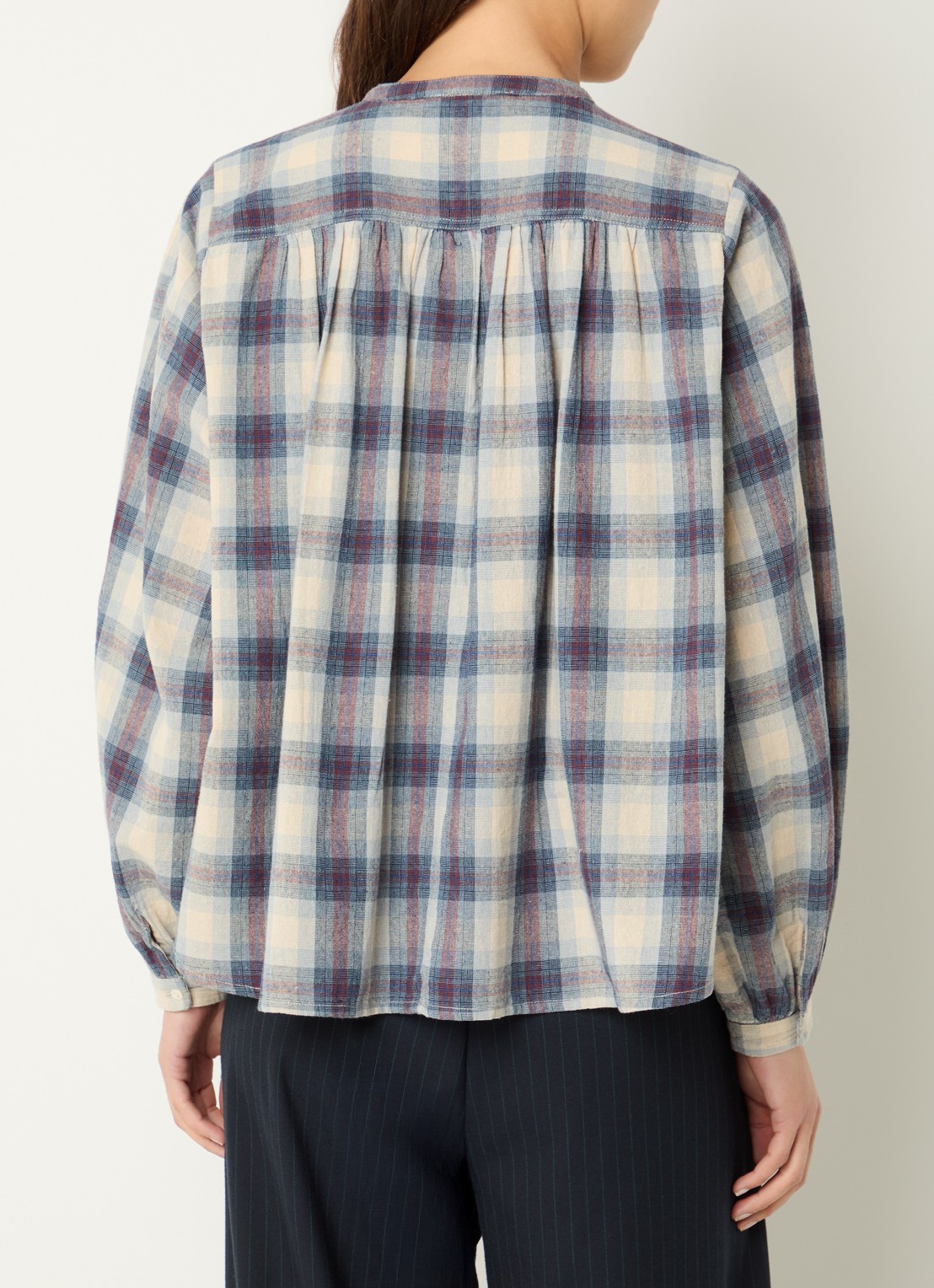 by-bar Nyka blouse met ruitdessin - achterkant 4 donkerblauw