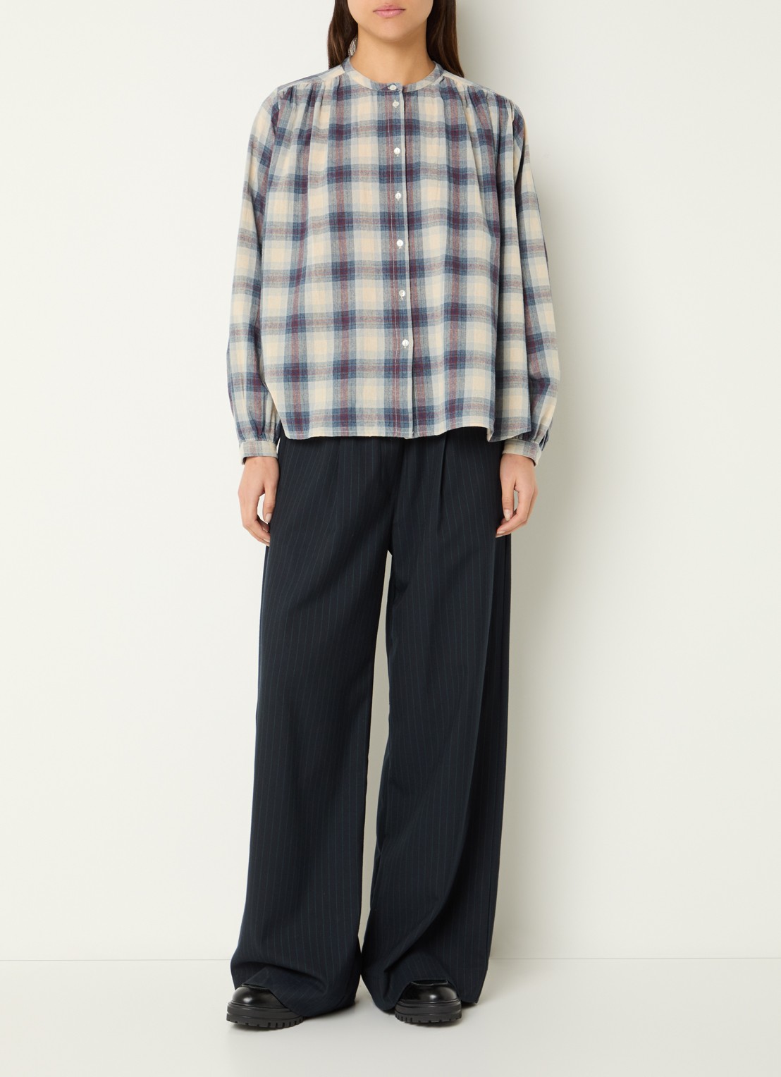 by-bar Nyka blouse met ruitdessin - voorkant 2 donkerblauw