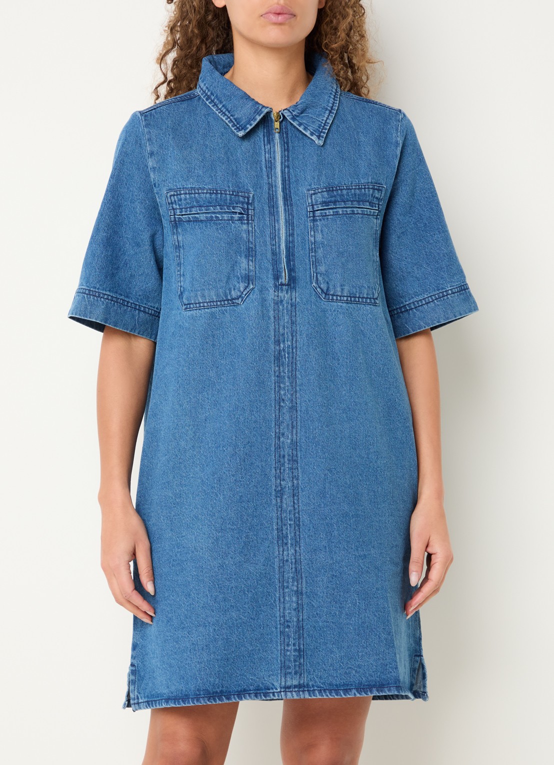 by-bar Philipe denim jurk paspelzakken - detail 4 indigo