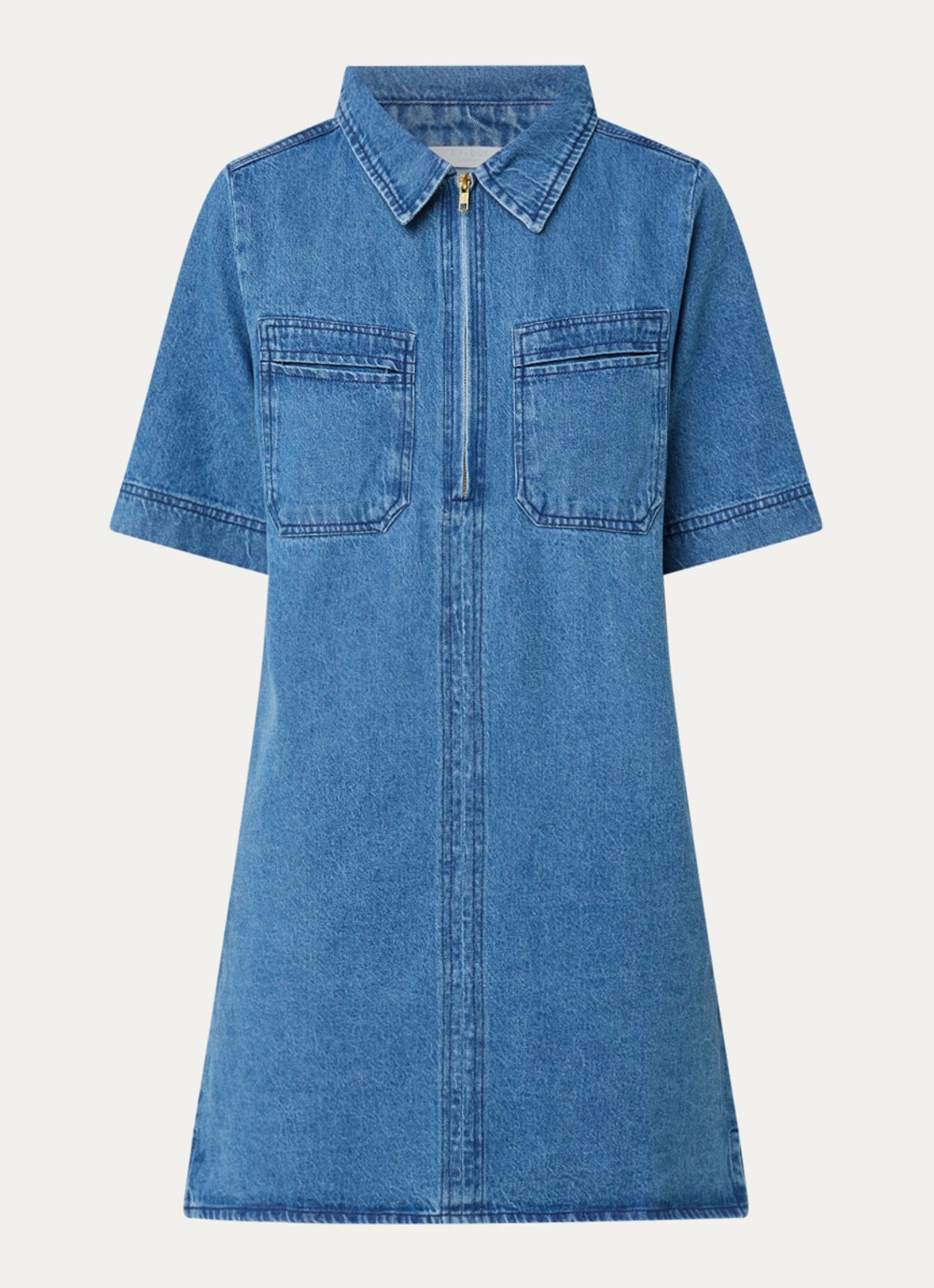 by-bar Philipe denim jurk paspelzakken - voorkant 2 indigo