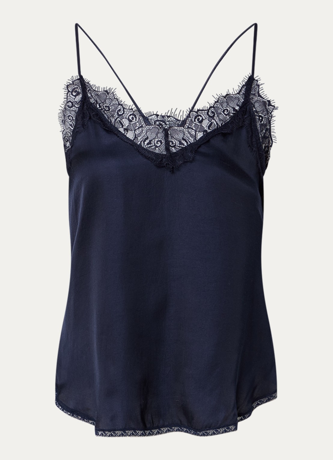 by-bar Pia top van satijn met details van kant - voorkant 2 blauw