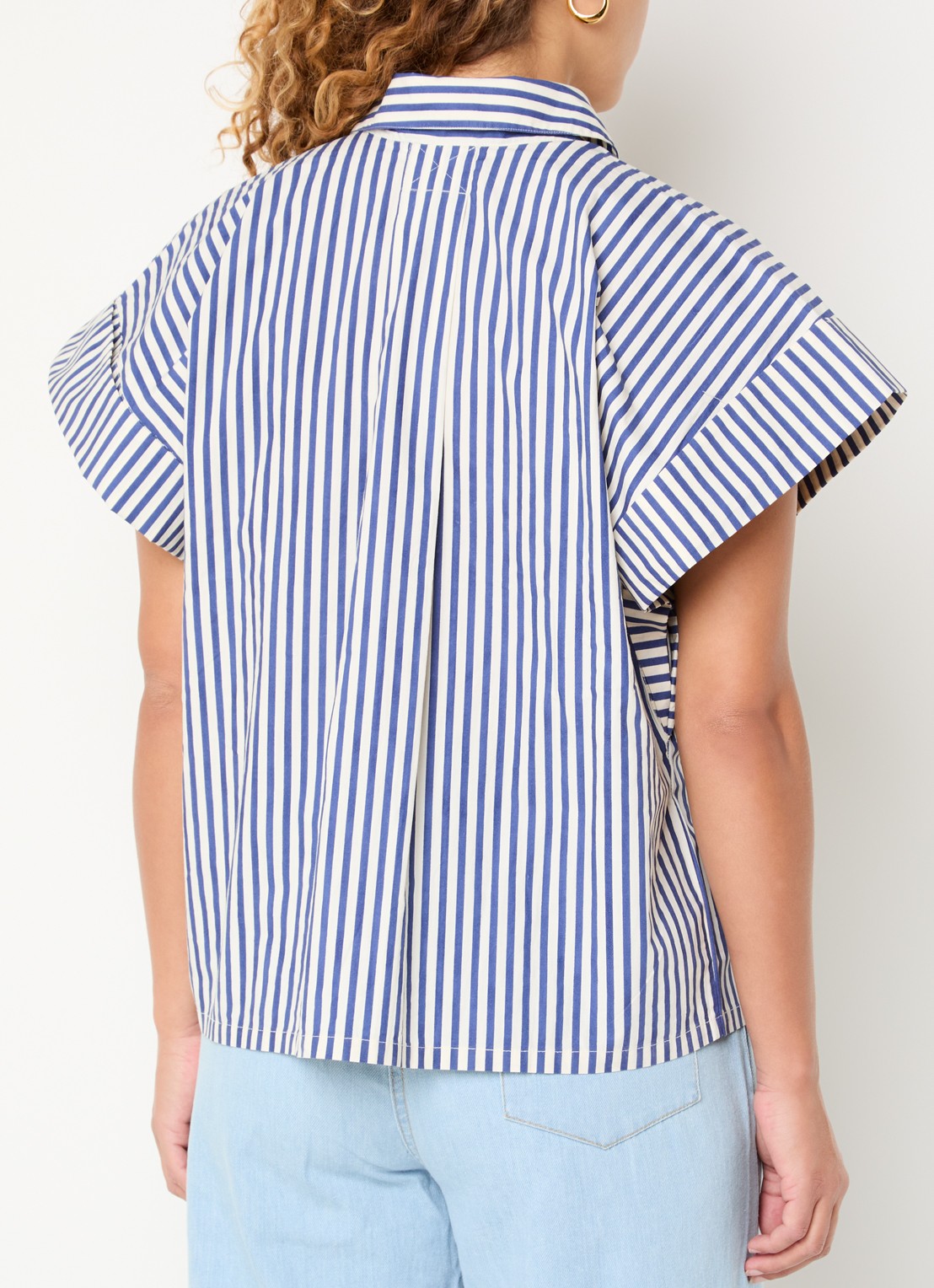 by-bar Pixie blouse met streepprint en vlindermouw - achterkant 2 donkerblauw