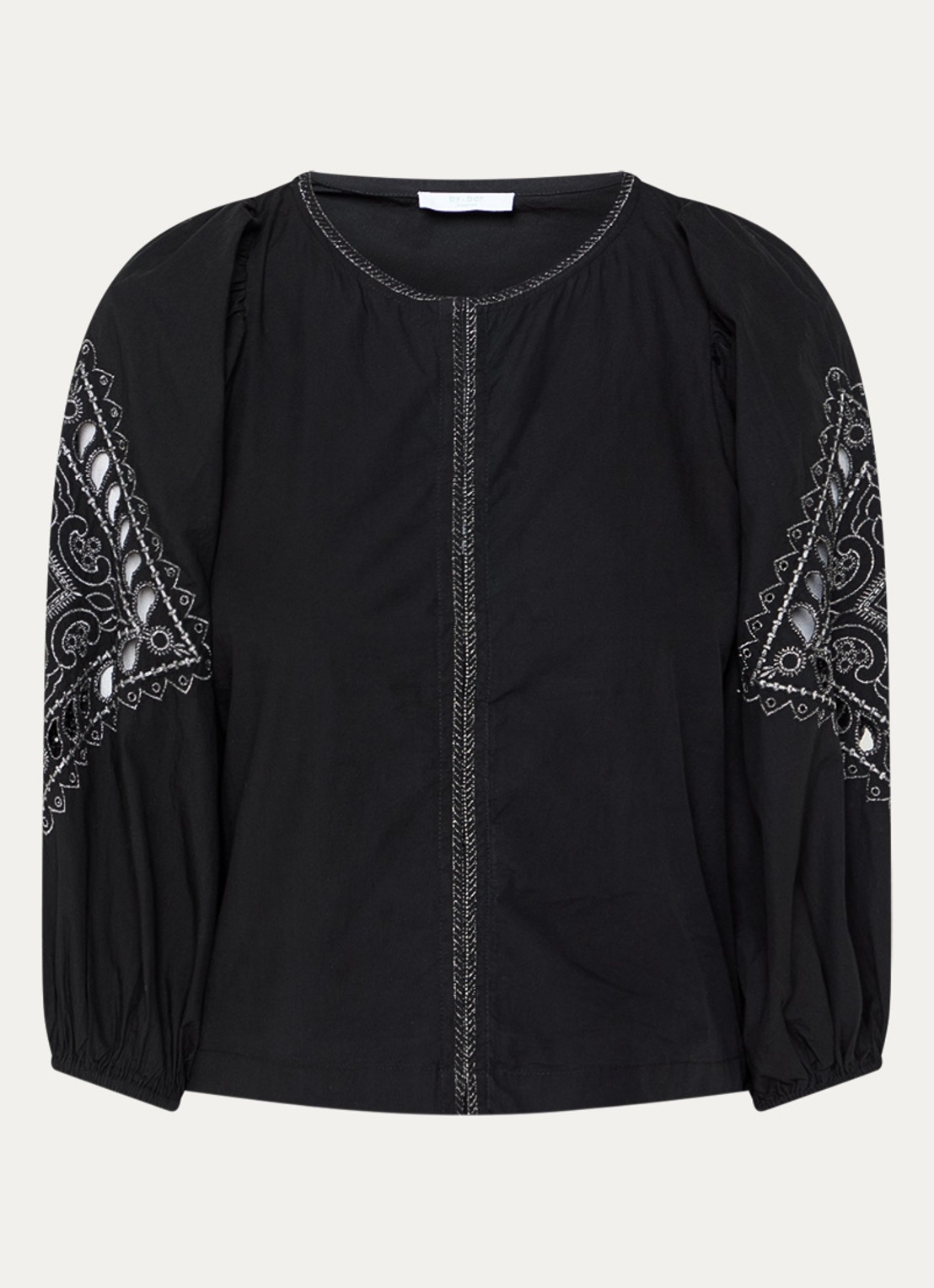 by-bar Rae tuniek met broderie en lurex - voorkant zwart