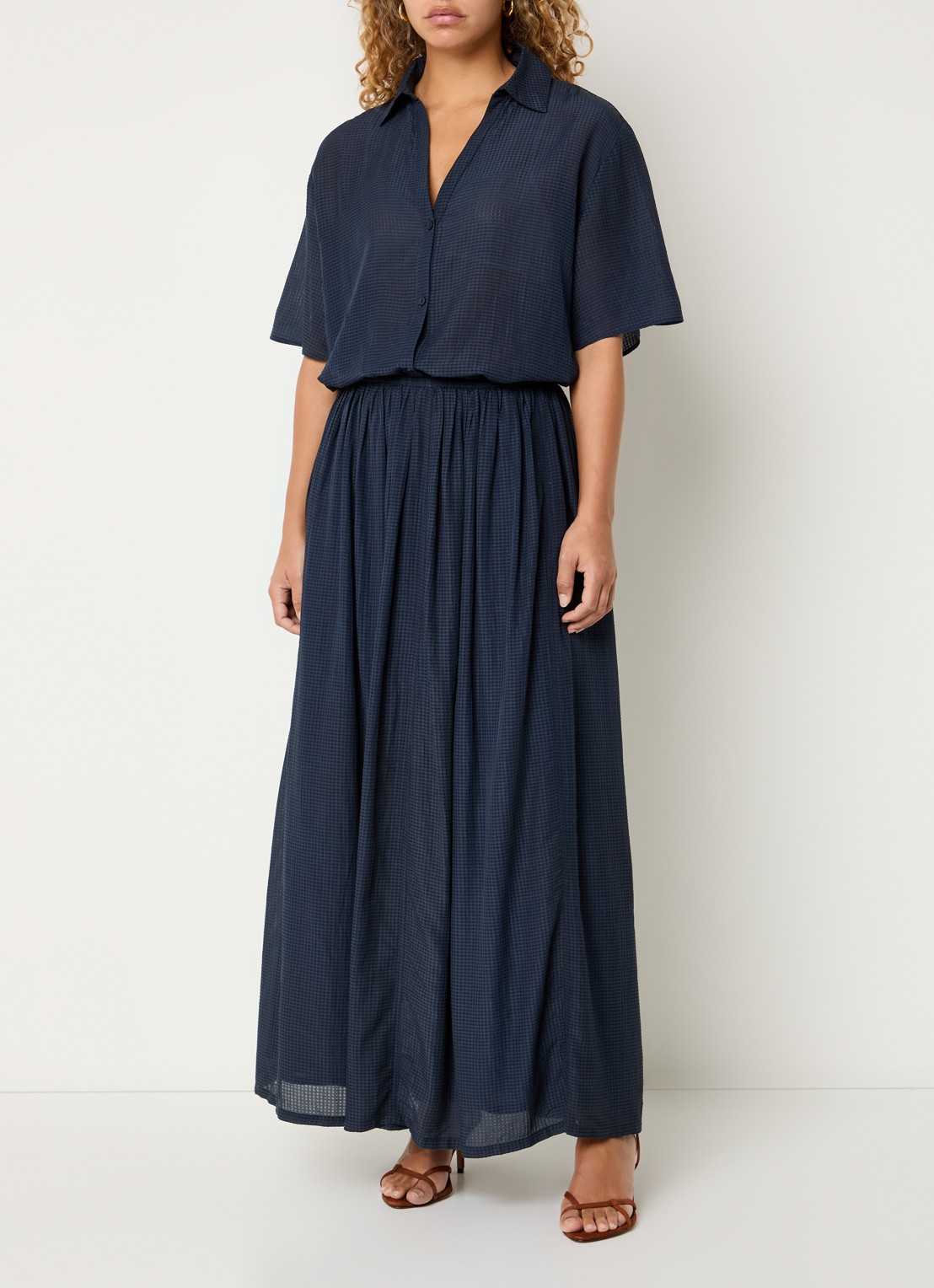 by-bar Reva maxi rok met structuur - voorkant 4 donkerblauw
