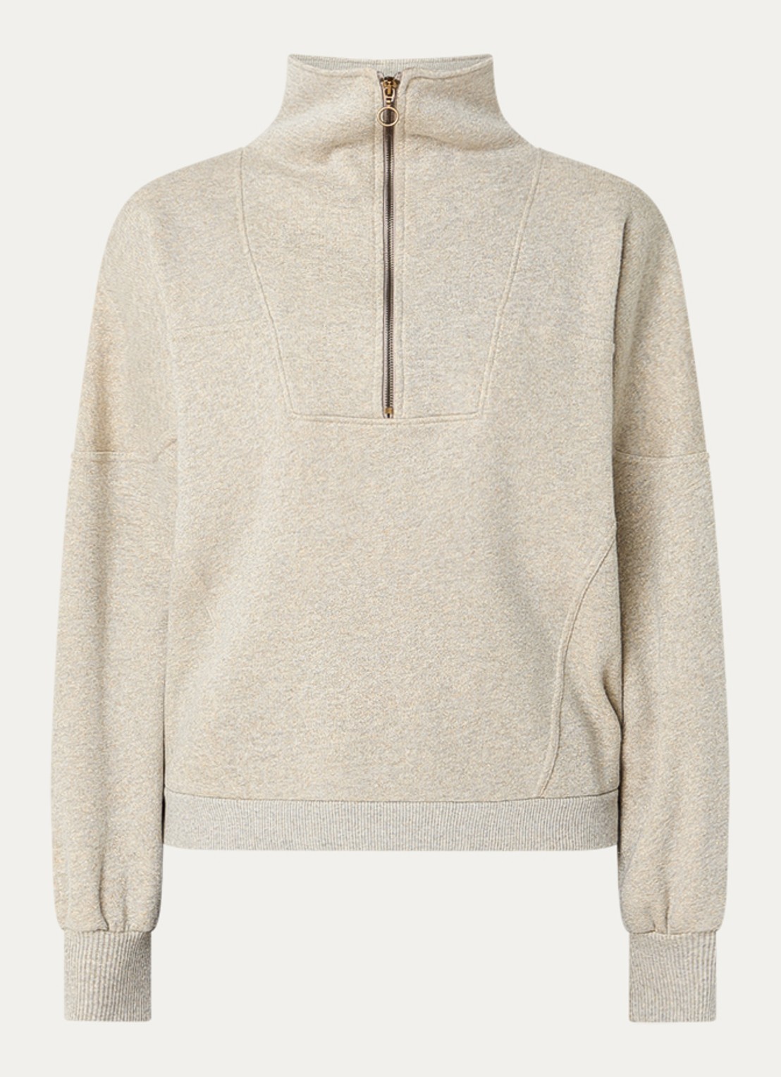 by-bar Roos sweater met opstaande kraag en halve rits - voorkant 3 beige