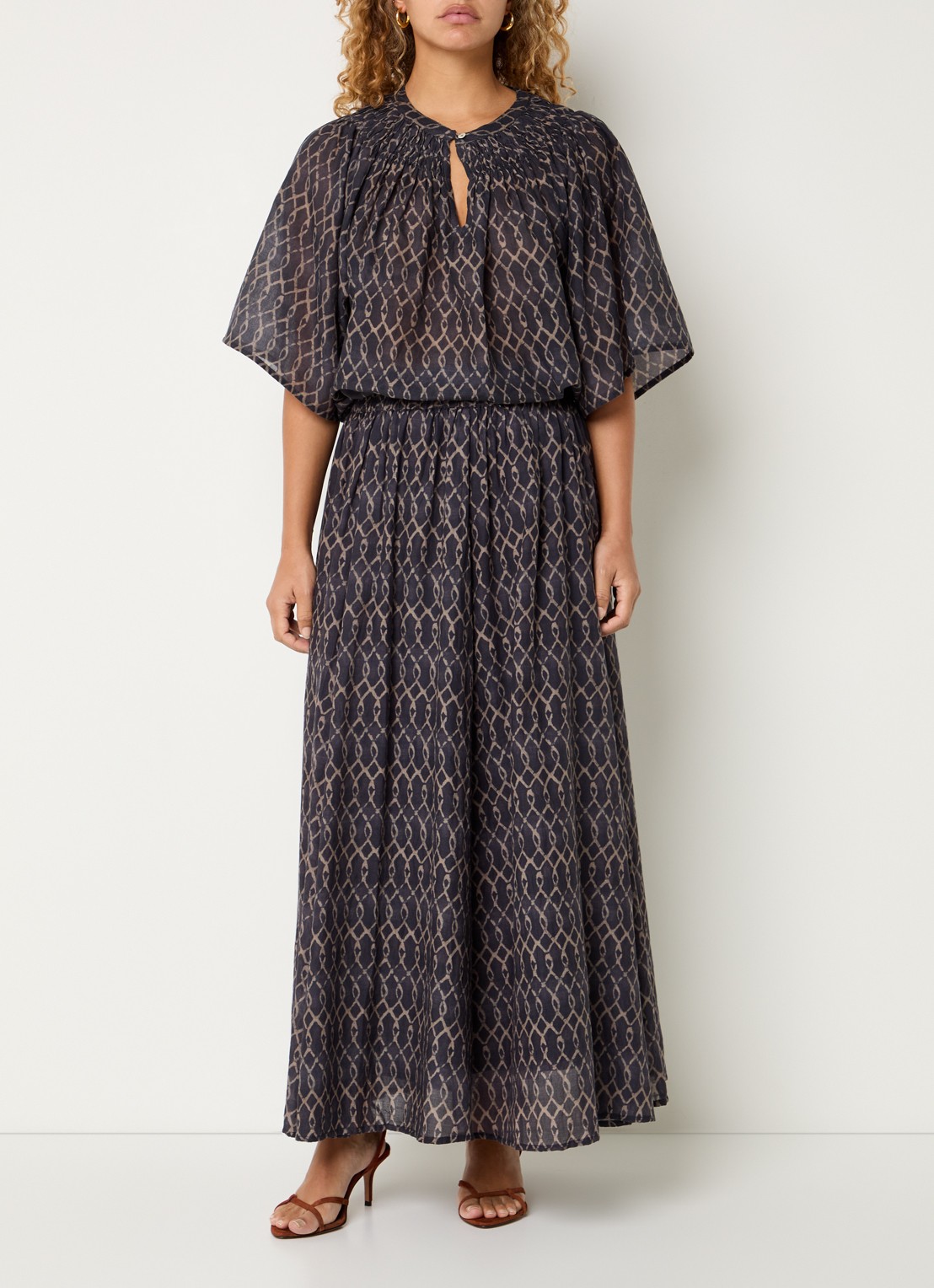 by-bar Ruby midi rok met print - voorkant 4 antraciet
