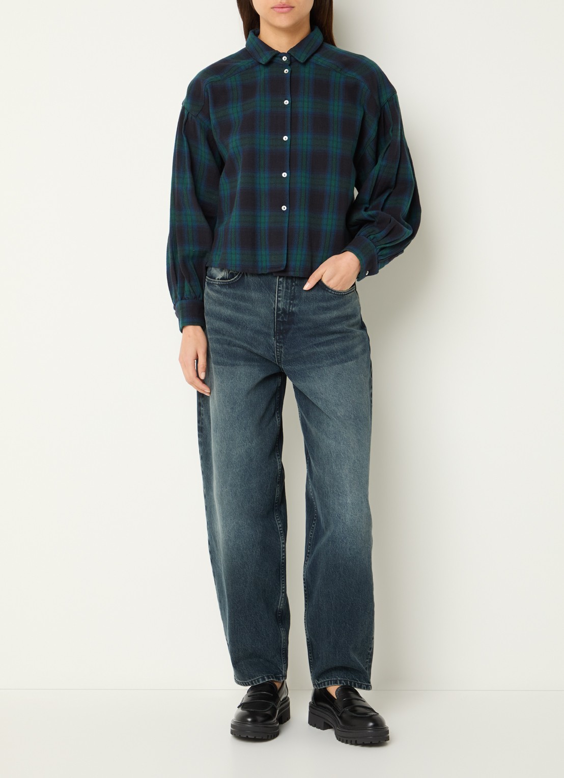by-bar Sarah blouse met ruitdessin - voorkant 3 groen