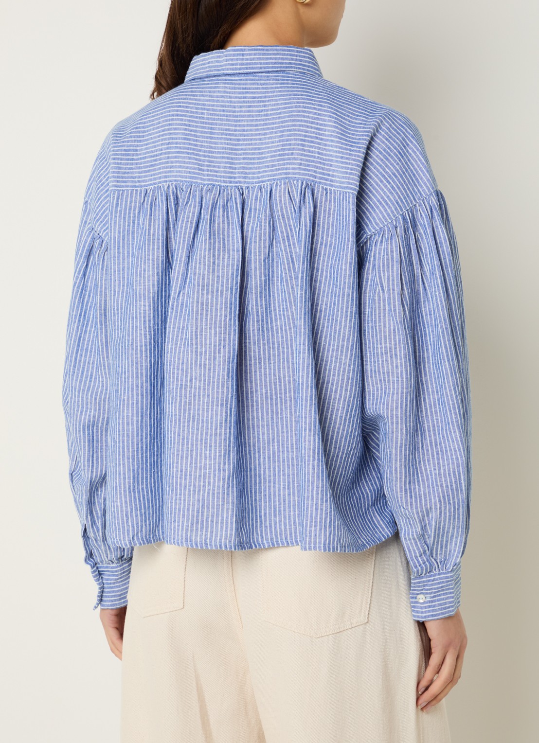 by-bar Sarah blouse met streepprint - achterkant donkerblauw
