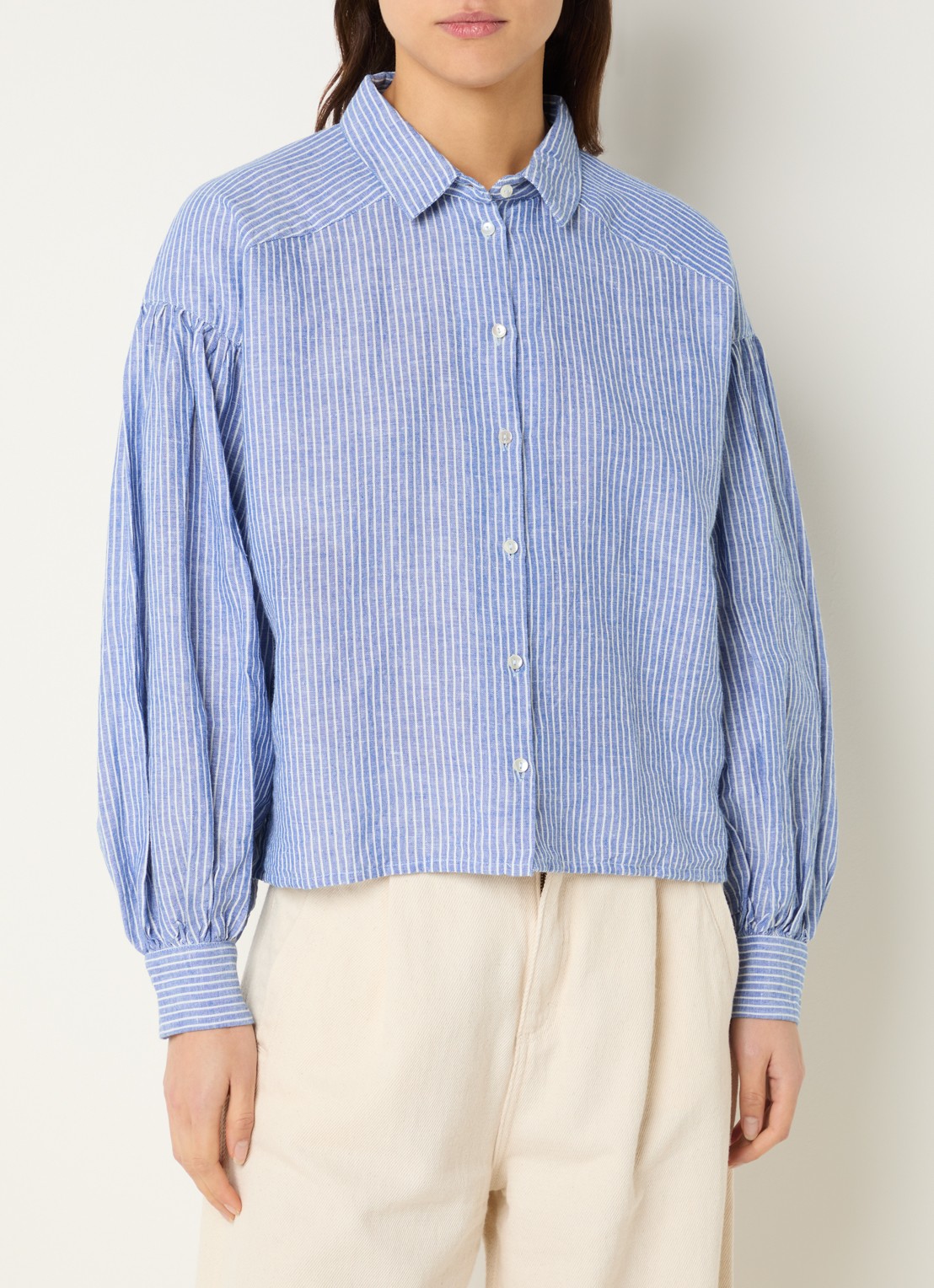 by-bar Sarah blouse met streepprint - detail 4 donkerblauw
