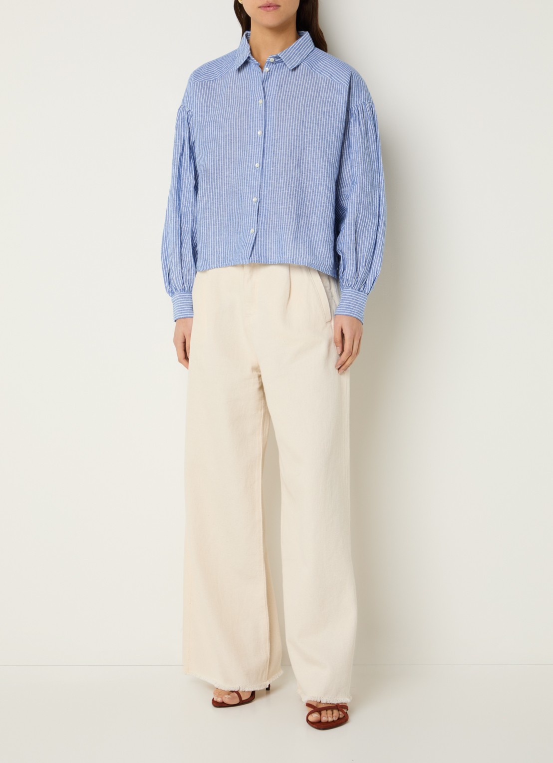 by-bar Sarah blouse met streepprint - voorkant 3 donkerblauw