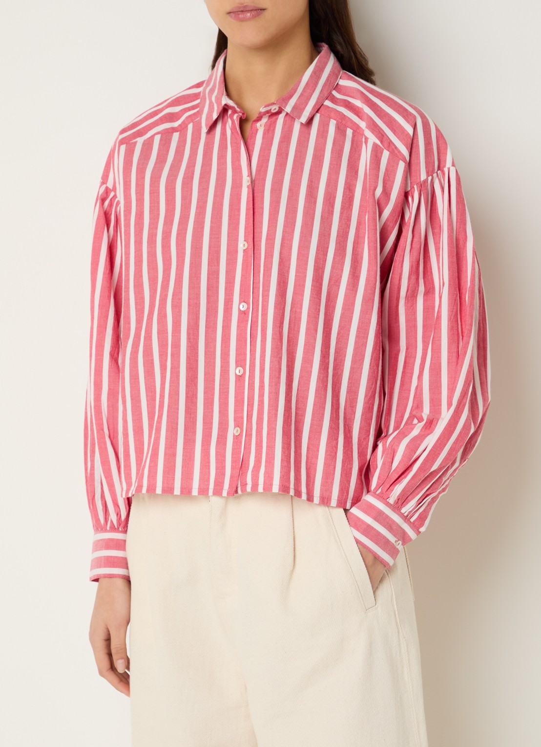 by-bar Sarah blouse met streepprint - detail 3 rood