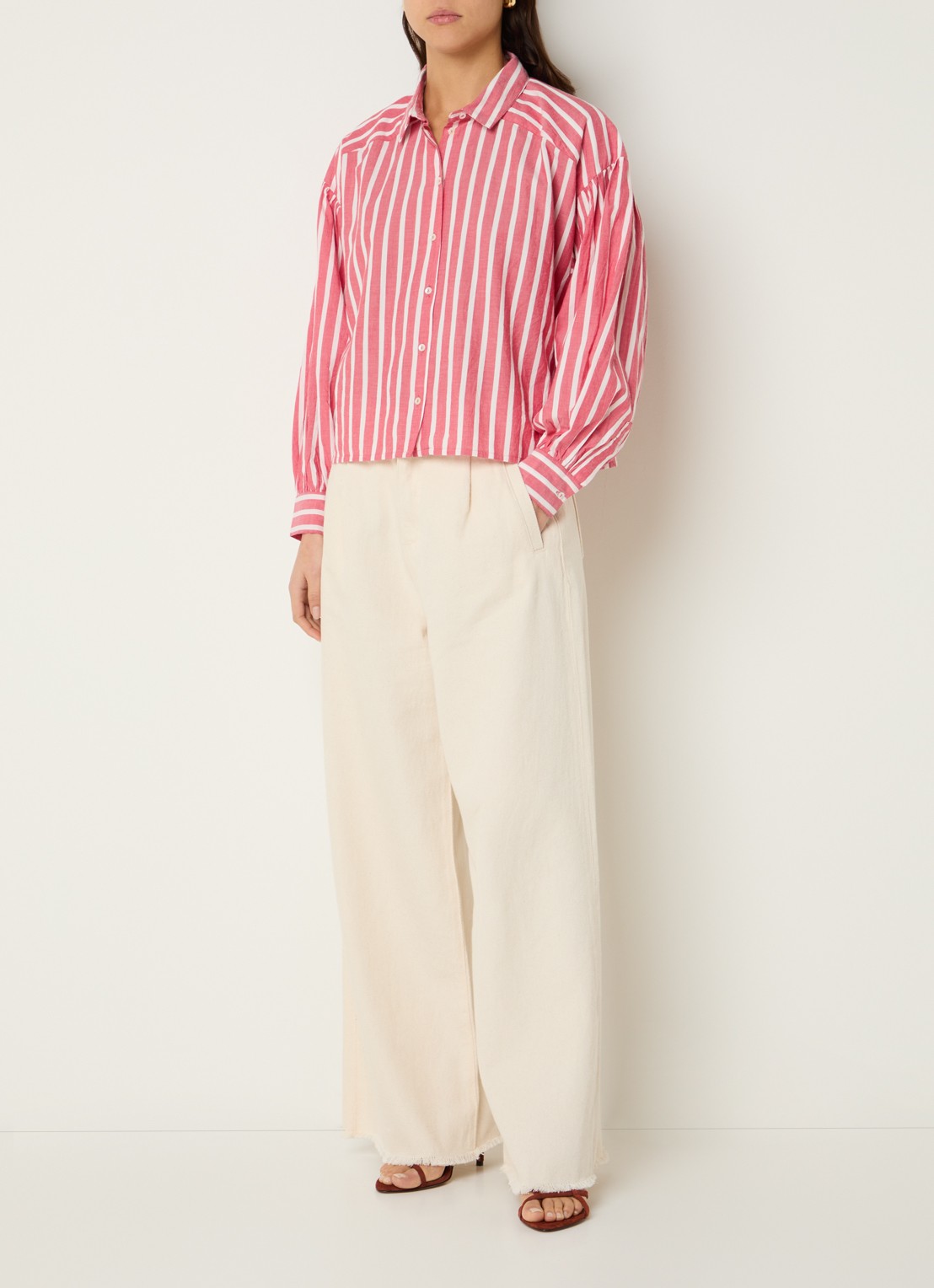 by-bar Sarah blouse met streepprint - voorkant 2 rood