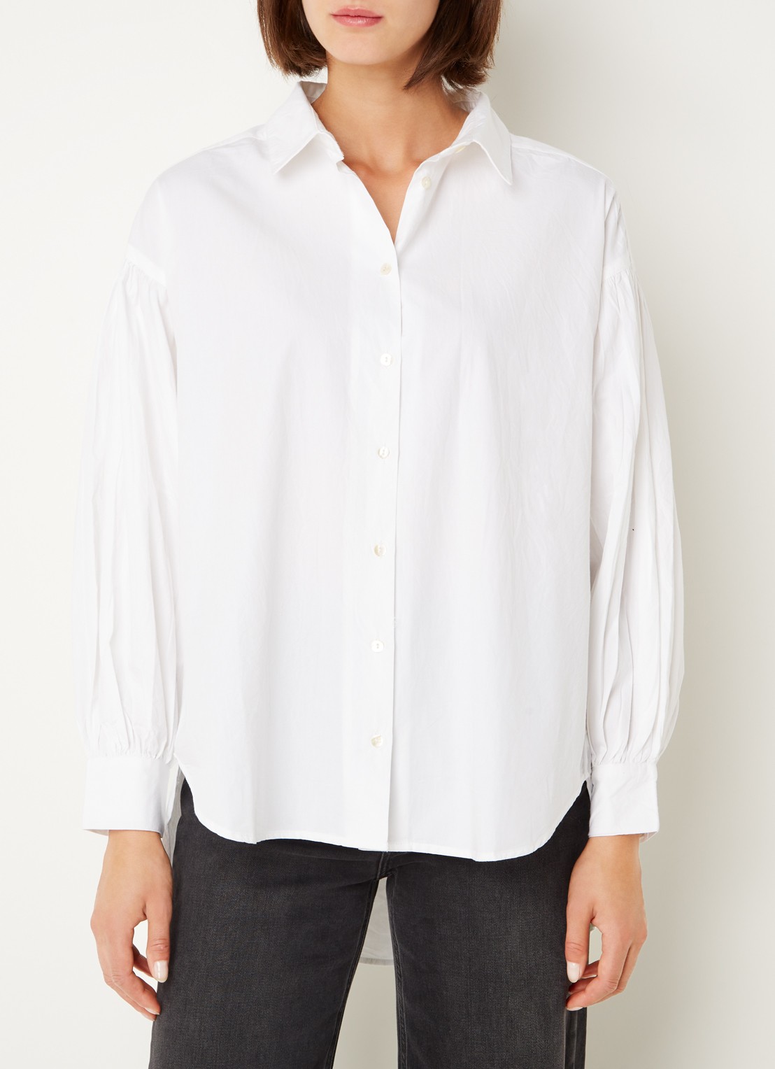 by-bar Sarah Poplin blouse met pofmouw - detail wit