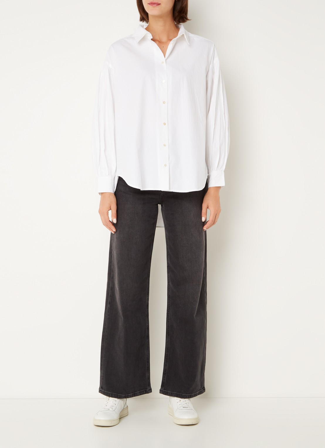 by-bar Sarah Poplin blouse met pofmouw - voorkant 3 wit