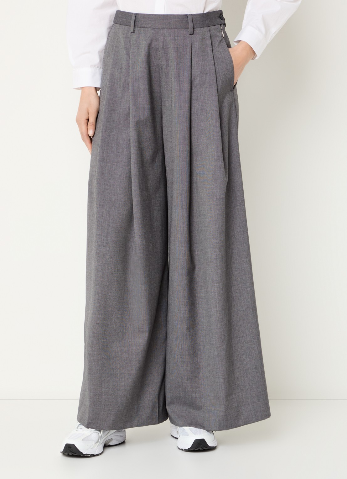 by-bar Sef high waist wide fit pantalon met steekzakken - detail 3 middengrijs