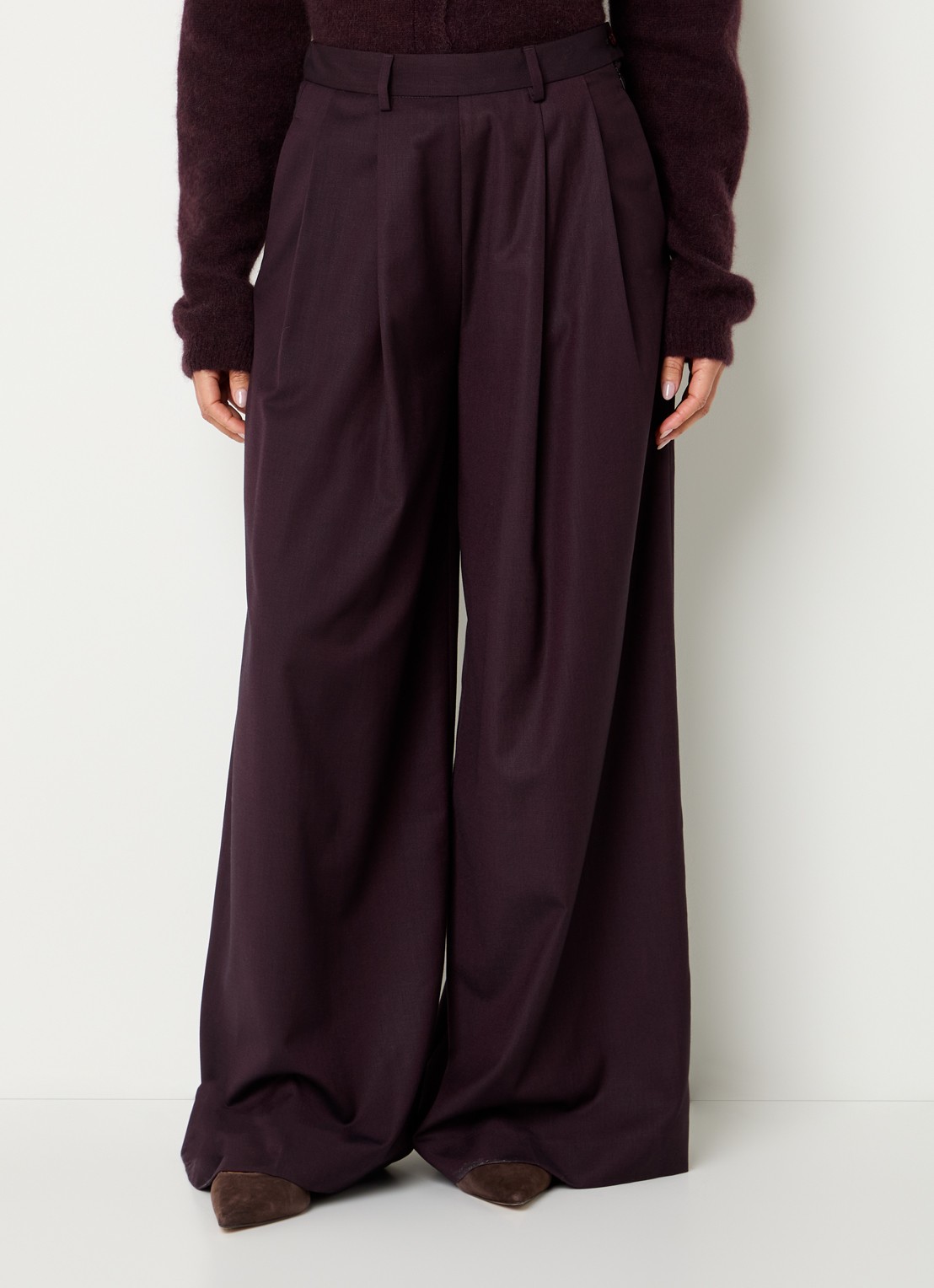 by-bar Sef high waist wide fit pantalon met steekzakken - detail aubergine