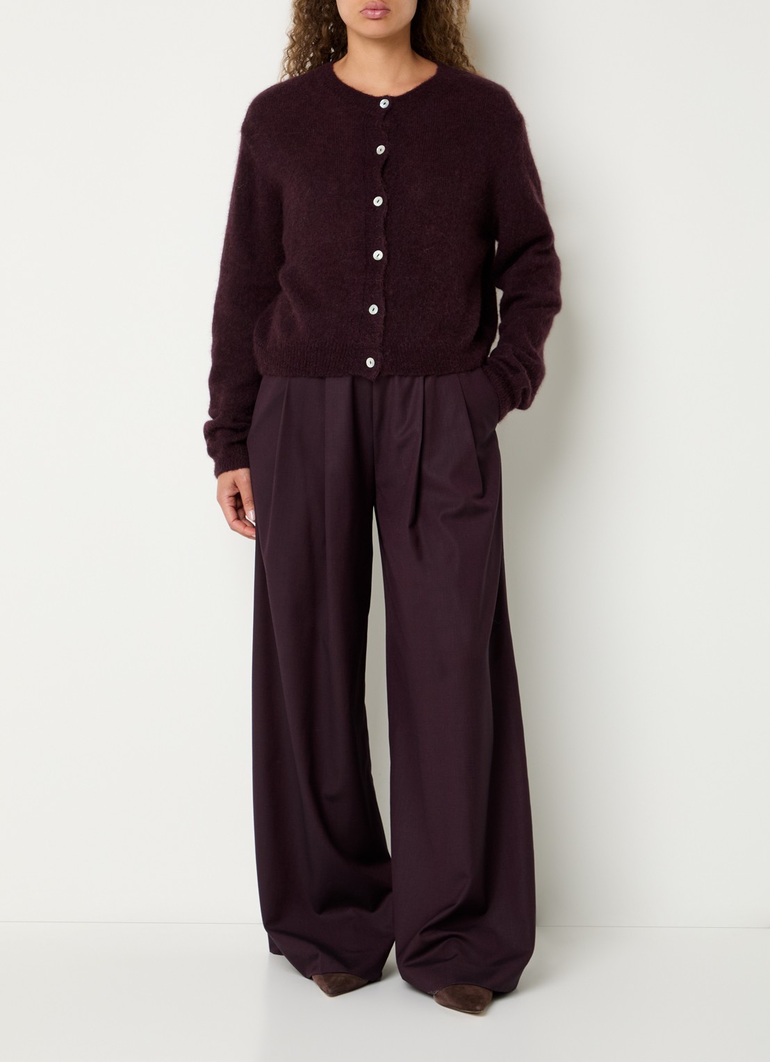 by-bar Sef high waist wide fit pantalon met steekzakken - voorkant 3 aubergine