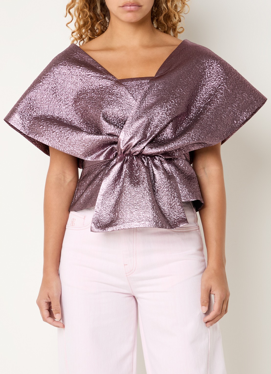by-bar Simone top met metallic finish - detail 4 roze