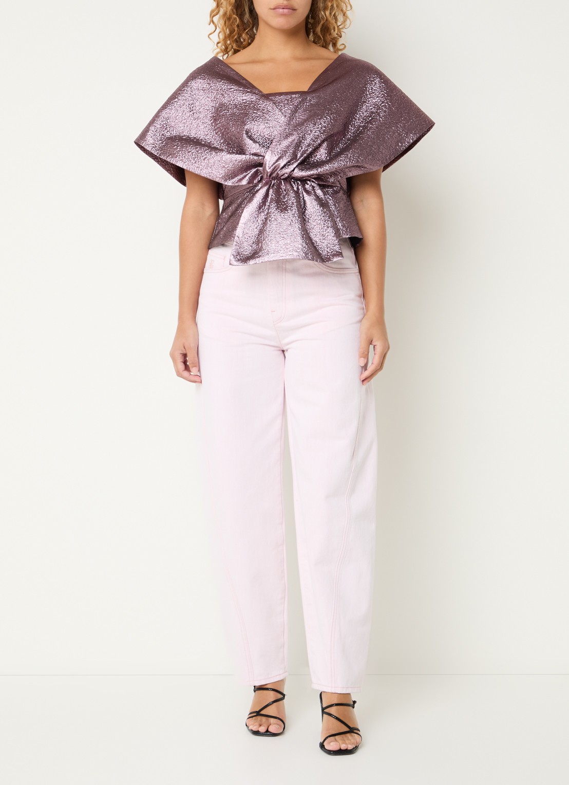 by-bar Simone top met metallic finish - voorkant 2 roze