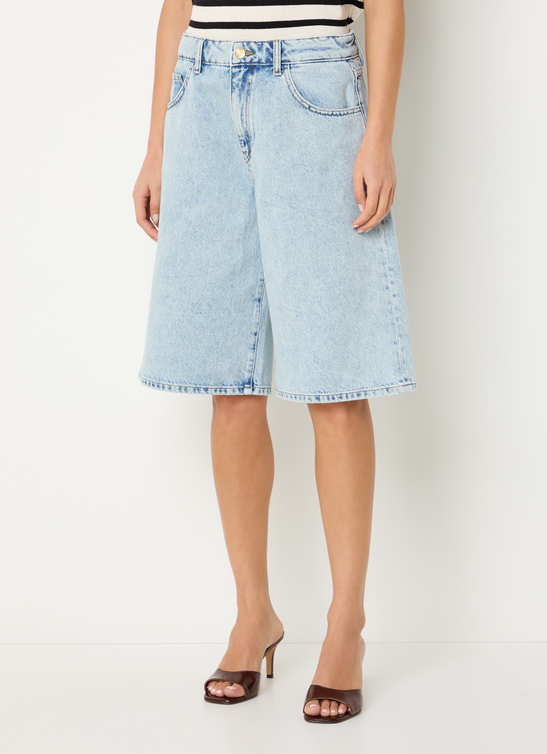 by-bar Soho high waist wide fit korte broek van denim - detail 2 indigo