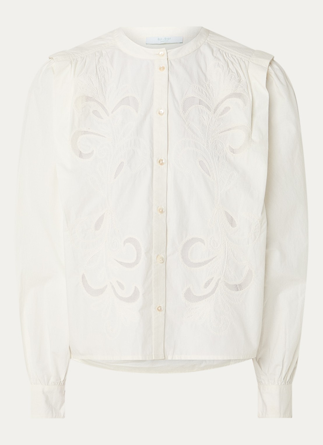 by-bar Soof blouse met broderie - voorkant 2 gebroken wit